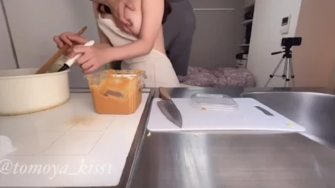 Japan college sex - A beautiful college girl cooking in the kitchen